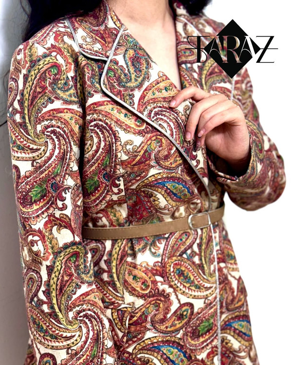 کت لینن زنانه مدل ترمه با آستر، دوخت مزونی و مغزیدوزی شده، فیت خوشفرم، مناسب استایل شیک و روزمره